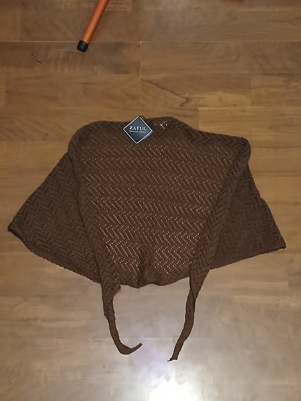 Zaful Brown Open-Knit Tie-Front Poncho Scarf